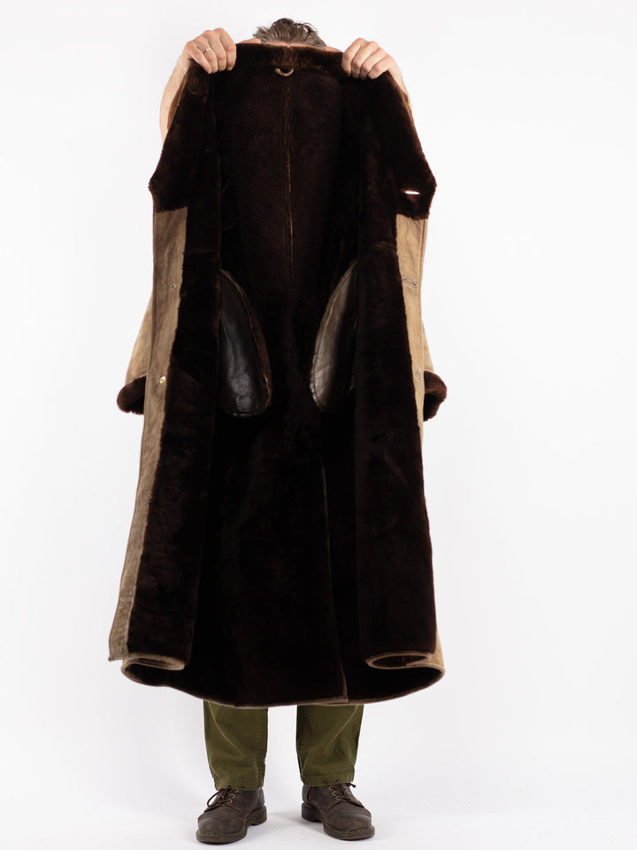 Vintage 70's Men Sheepskin Coat in Beige