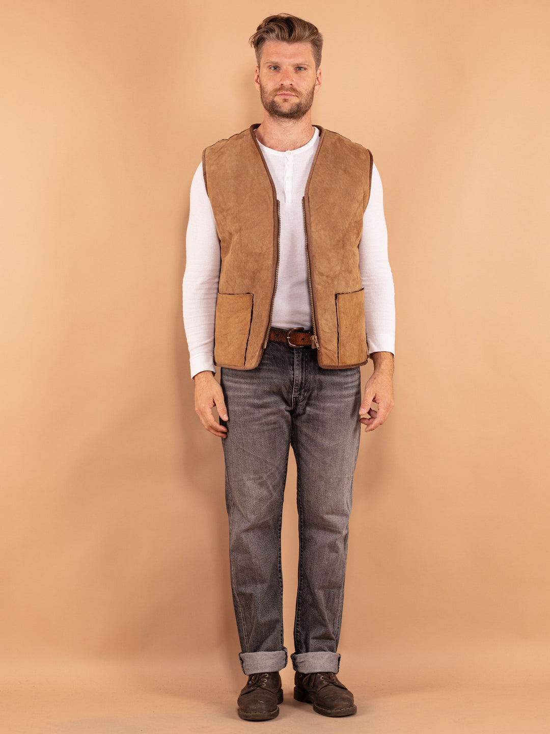 Vintage 70's Men Sheepskin Vest in Beige