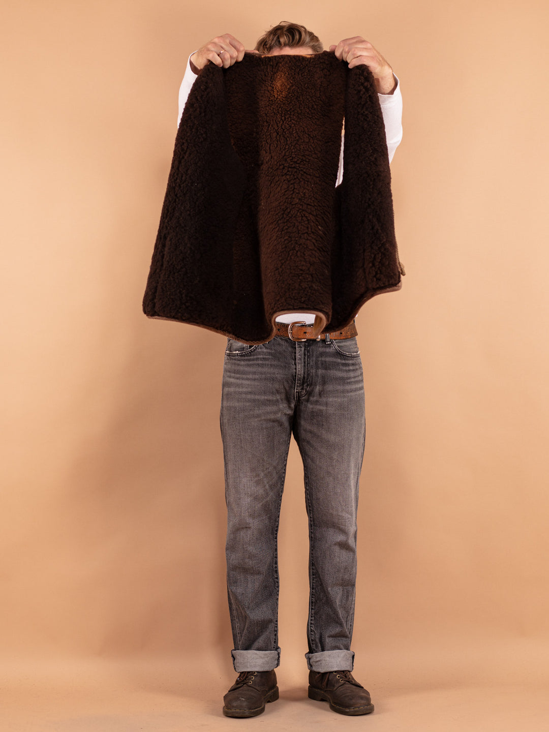 Vintage 70's Men Sheepskin Vest in Beige