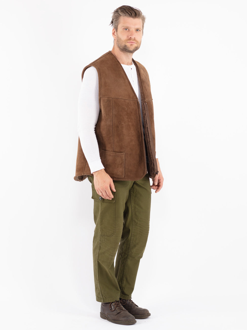 Vintage 70's Men Sheepskin Vest in Brown