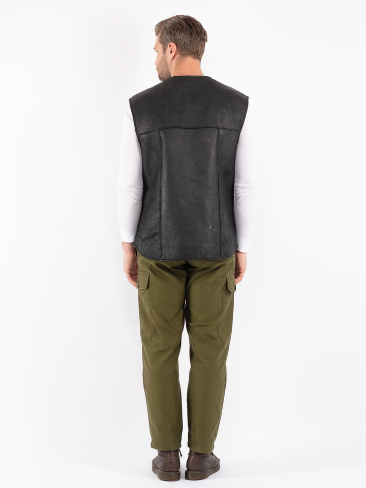 Vintage 70's Men Sheepskin Vest in Black