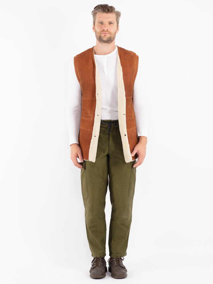 Vintage 80's Men Sheepskin Vest in Brown