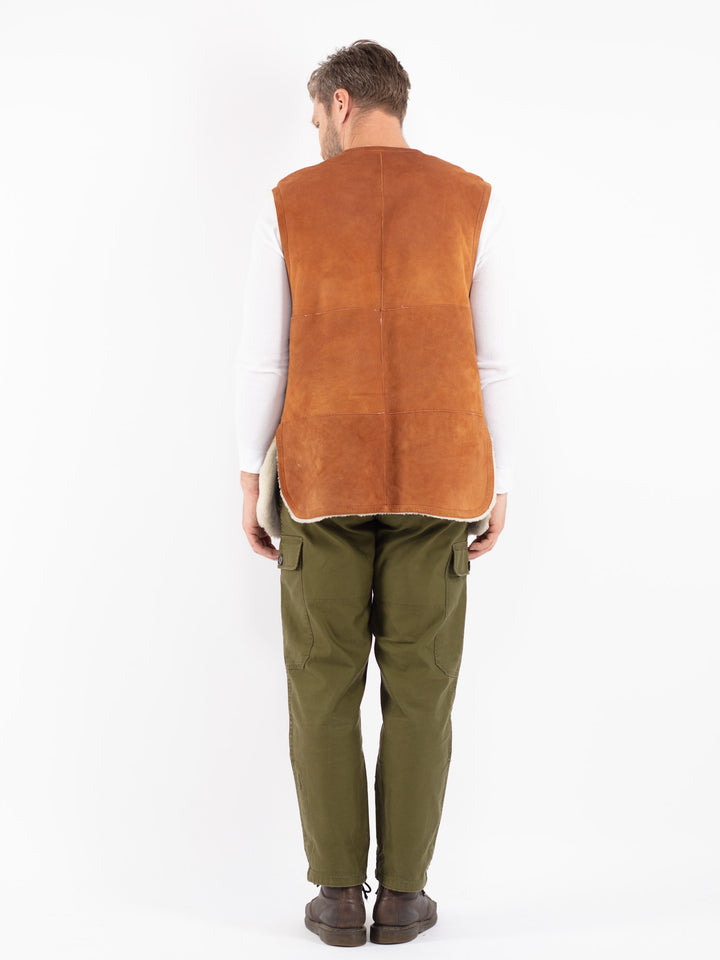 Vintage 80's Men Sheepskin Vest in Brown