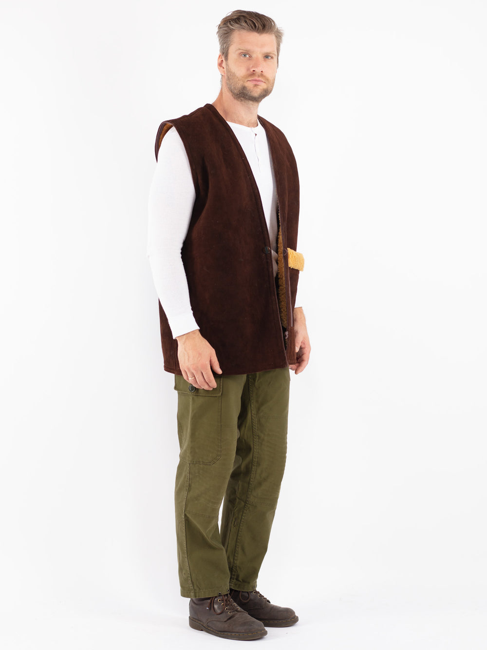 Vintage 70's Men Sheepskin Vest in Brown