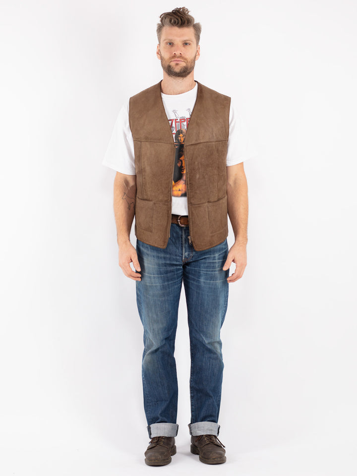 Vintage 70's Men Sheepskin Vest in Beige