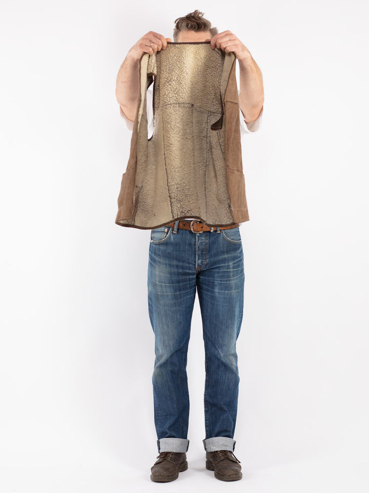 Vintage 70's Men Sheepskin Vest in Beige