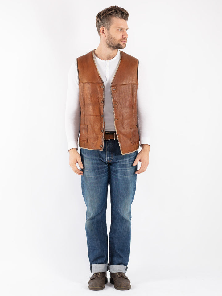 Vintage 70's Men Sheepskin Vest in Brown