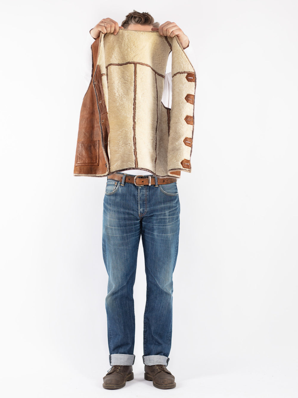 Vintage 70's Men Sheepskin Vest in Brown