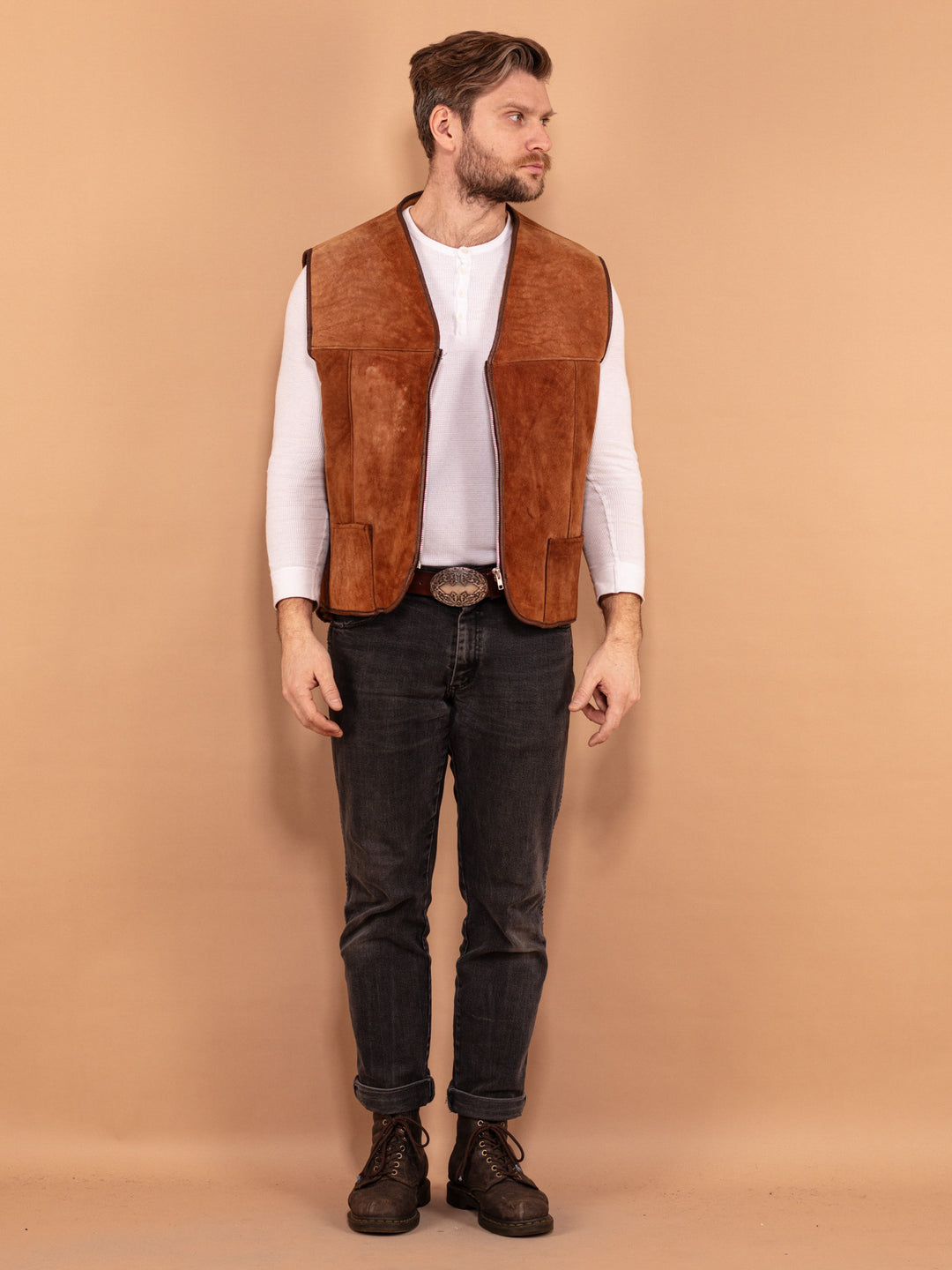 Vintage 70's Men Sheepskin Vest in Brown