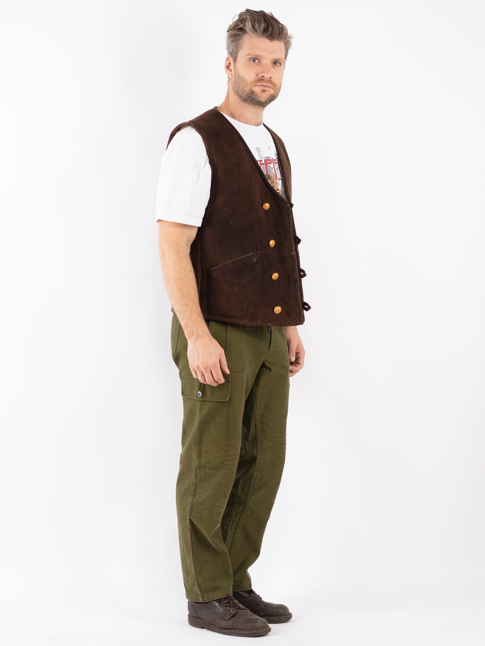 Vintage 70's Men Sheepskin Vest in Brown