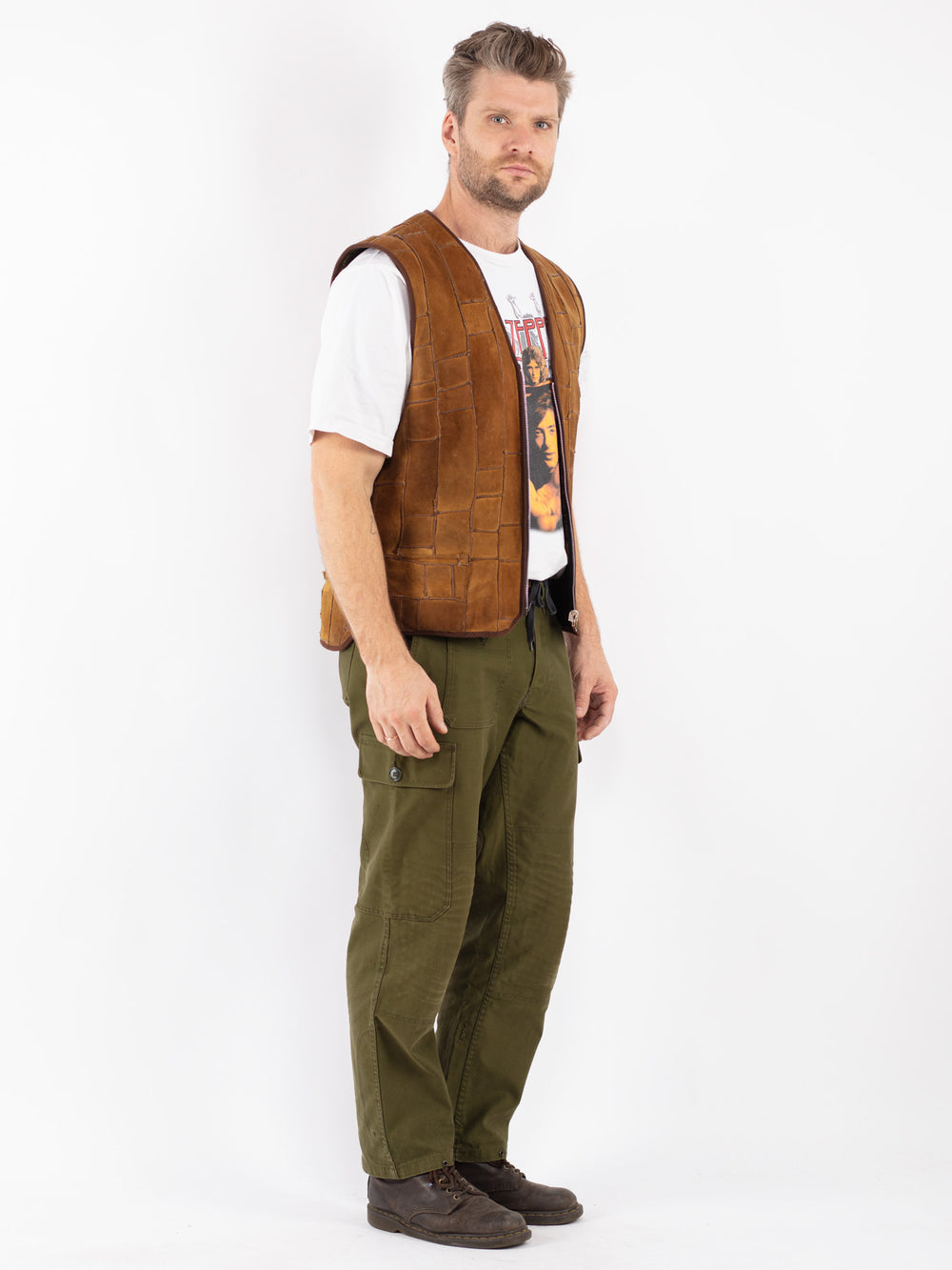 Vintage 70's Men Sheepskin Vest in Brown