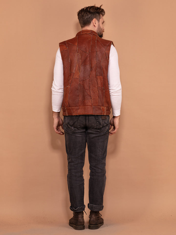 Vintage 70's Men Patchwork Sheepskin Vest in Brown