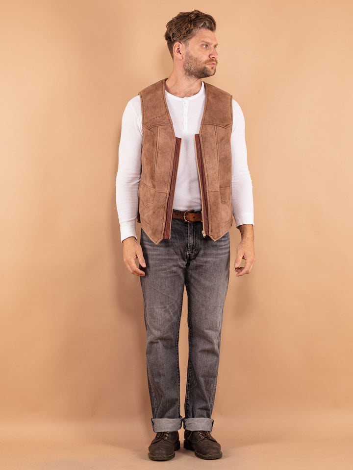 Vintage 70's Men Sheepskin Vest in Beige