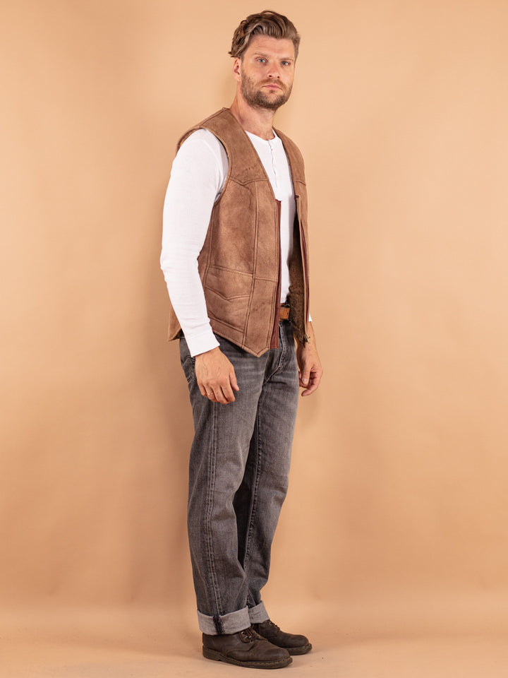 Vintage 70's Men Sheepskin Vest in Beige