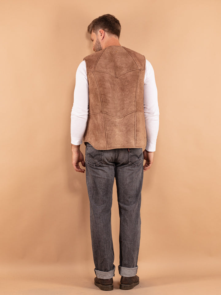 Vintage 70's Men Sheepskin Vest in Beige