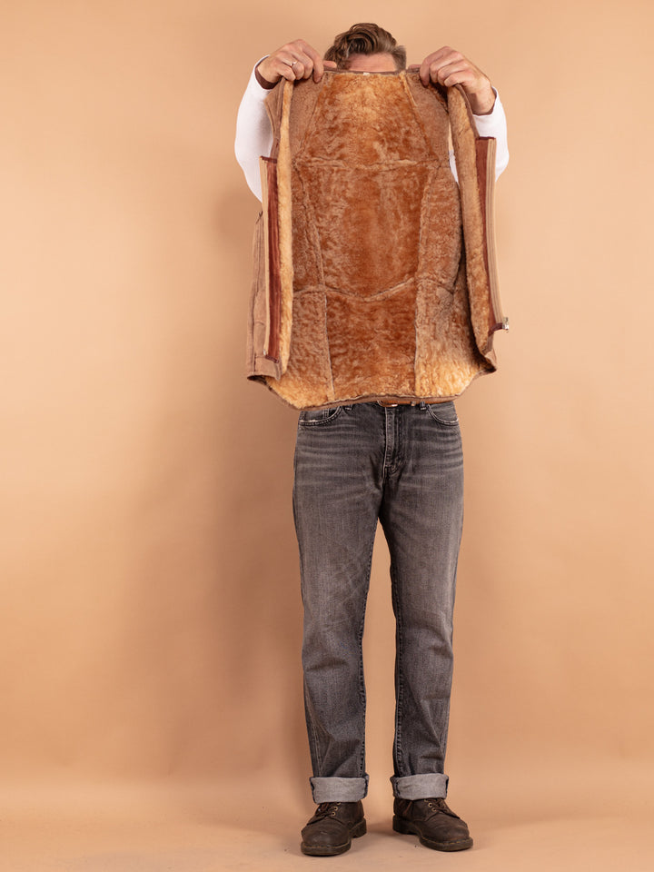 Vintage 70's Men Sheepskin Vest in Beige