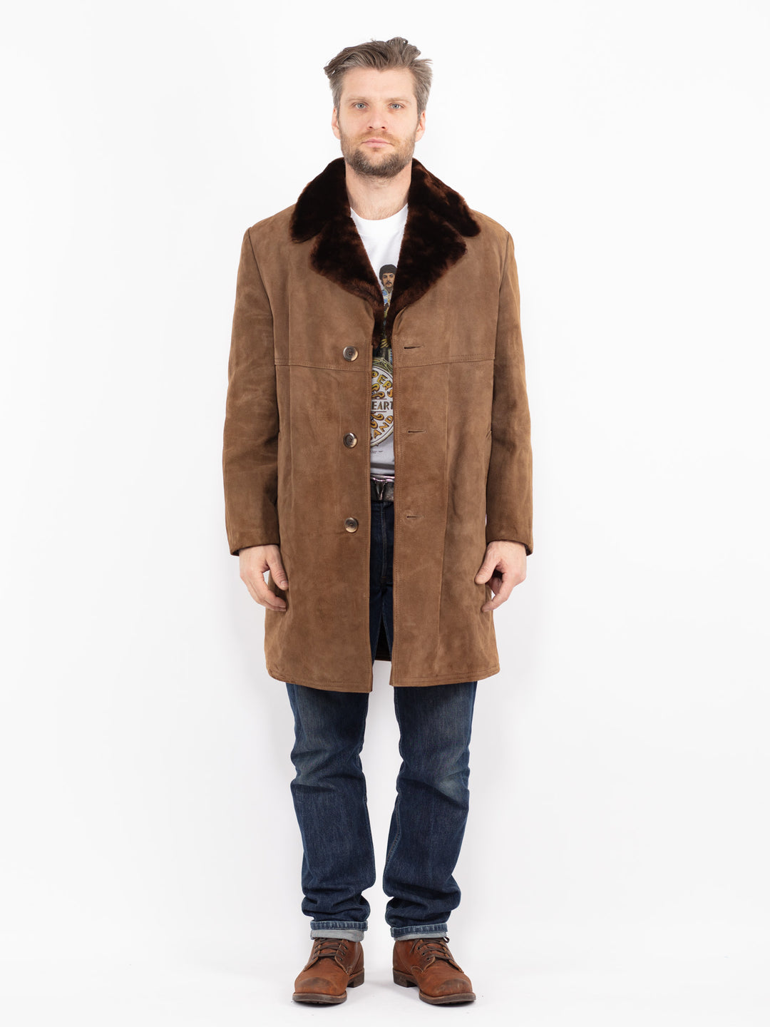 Vintage 70's Men Suede Sherpa Coat in BrownZ2715