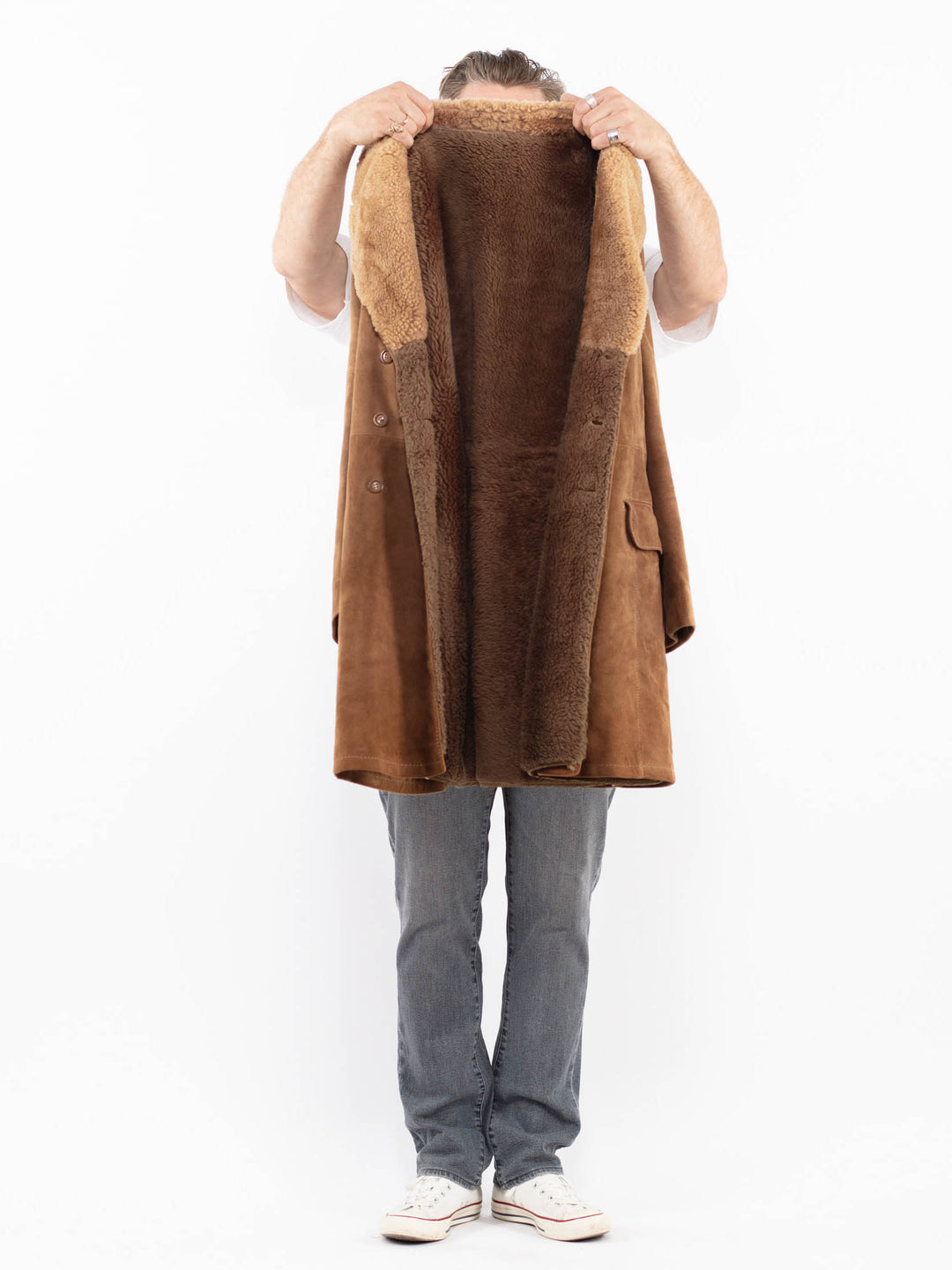 Vintage 70's Men Suede Sherpa Coat in BrownZ2016