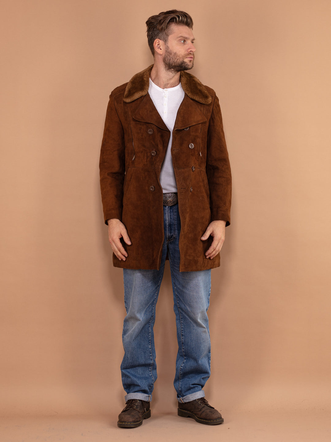Vintage 70's Men Suede Sherpa Coat in Brown - NorthernGrip