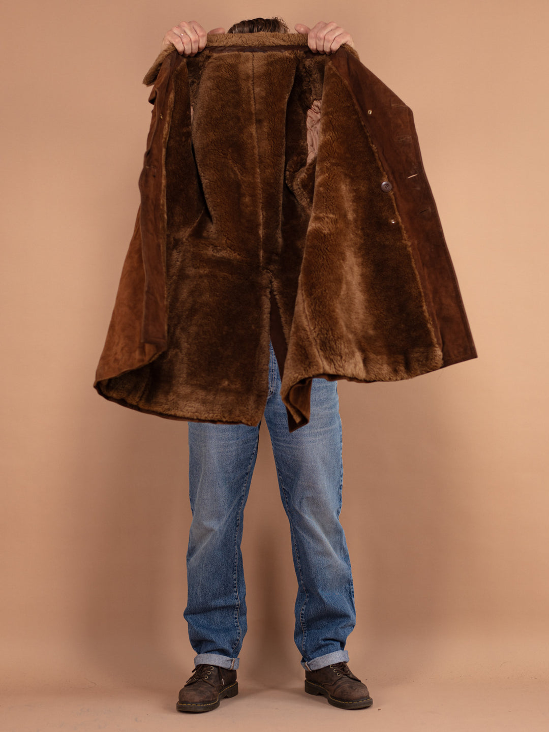 Vintage 70's Men Suede Sherpa Coat in Brown - NorthernGrip