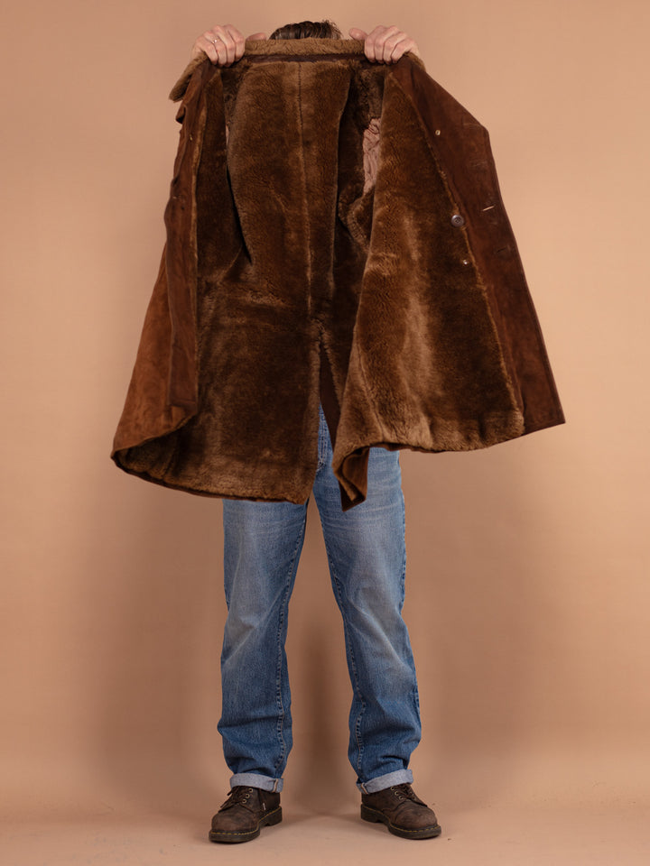 Vintage 70's Men Suede Sherpa Coat in Brown - NorthernGrip