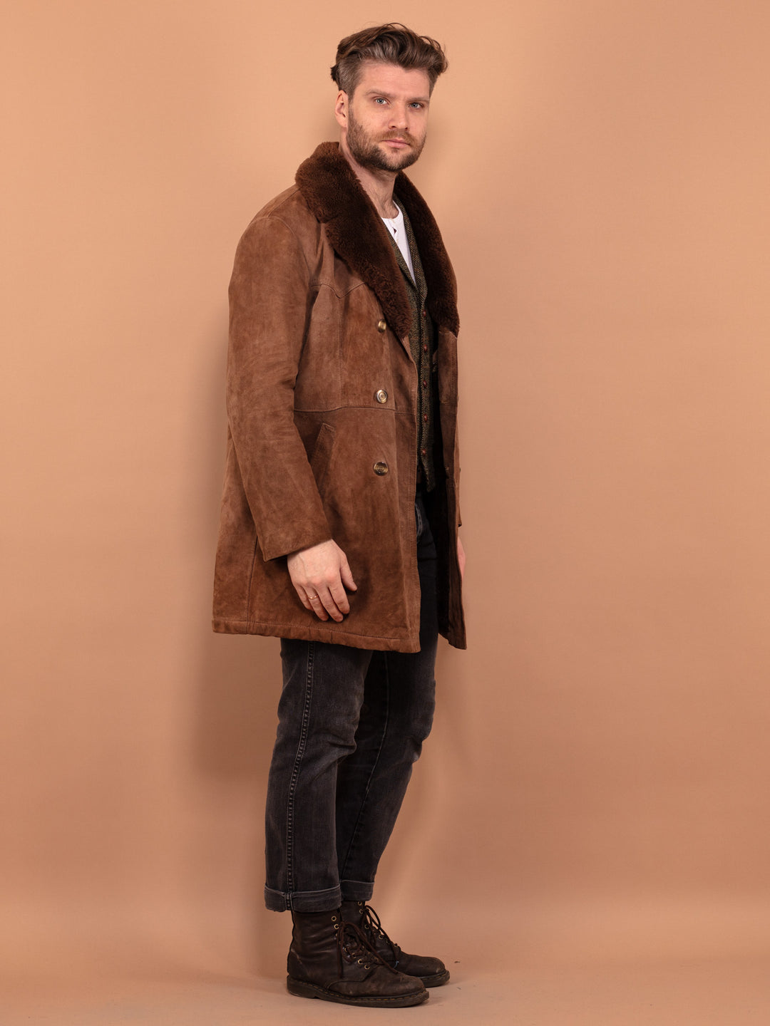 Vintage 70's Men Suede Sherpa Coat in Brown - NorthernGrip