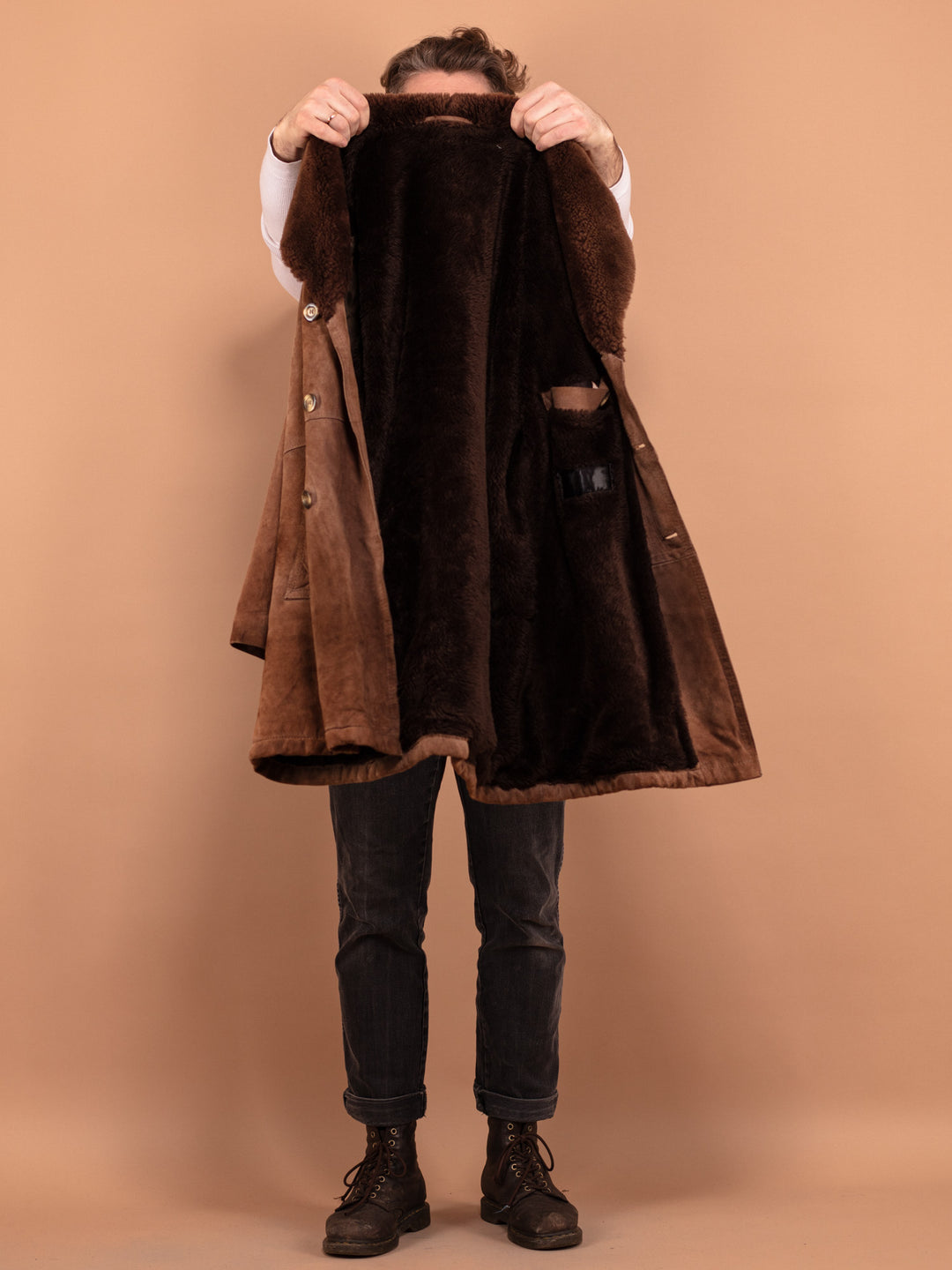 Vintage 70's Men Suede Sherpa Coat in Brown - NorthernGrip