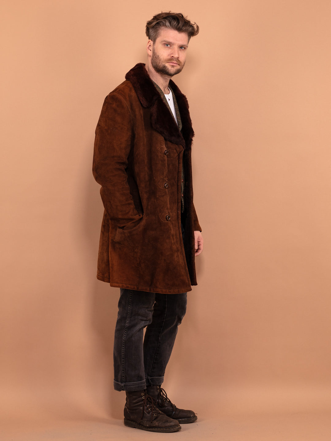 Vintage 70's Men Suede Sherpa Coat in Brown - NorthernGrip