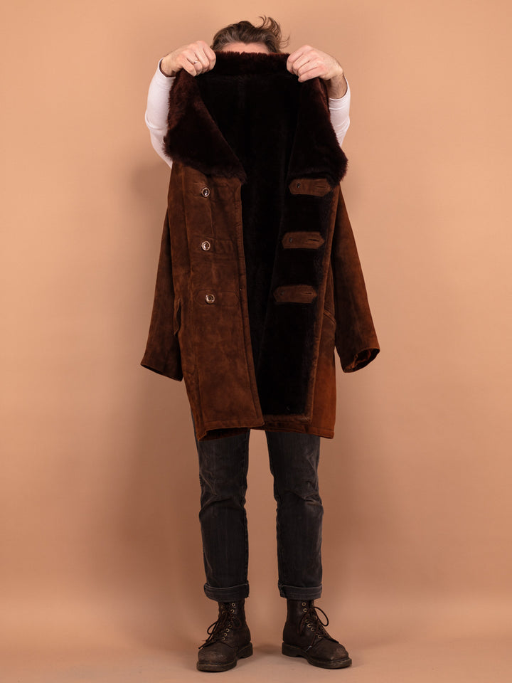 Vintage 70's Men Suede Sherpa Coat in Brown - NorthernGrip