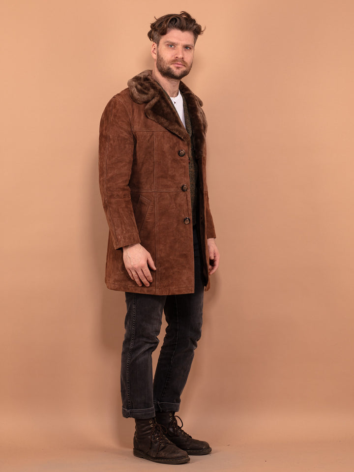 Vintage 70's Men Suede Sherpa Coat in Light Brown - NorthernGrip