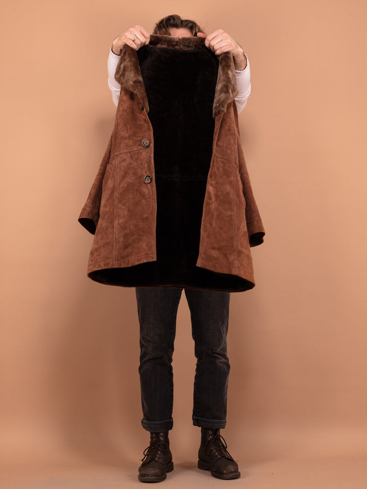 Vintage 70's Men Suede Sherpa Coat in Light Brown - NorthernGrip