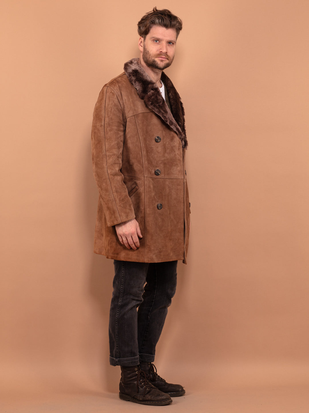 Vintage 70's Men Suede Sherpa Coat in Brown - NorthernGrip