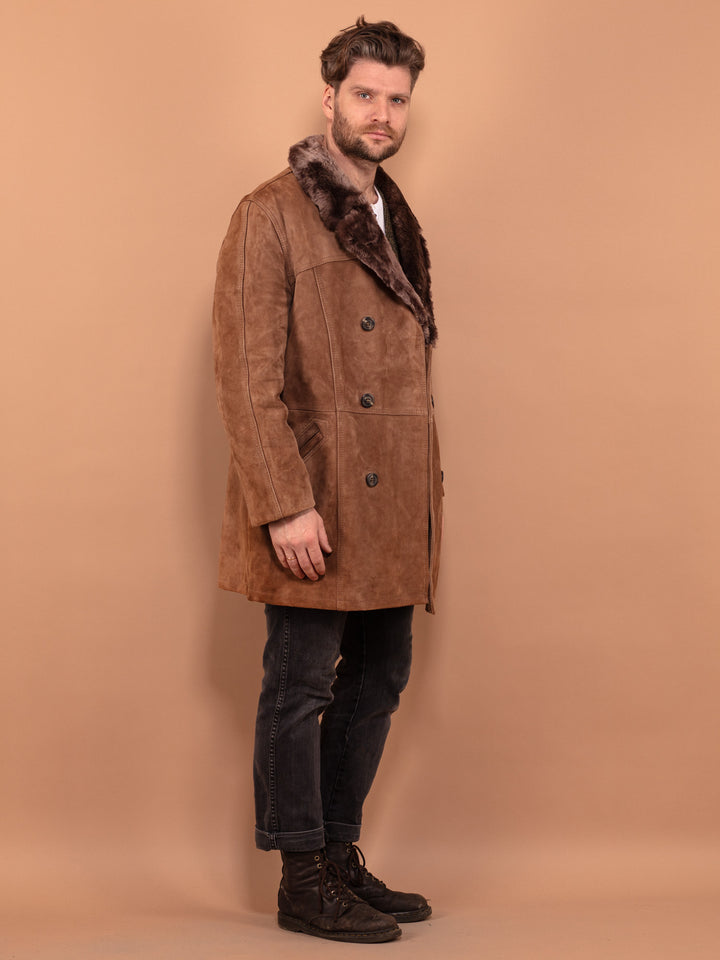 Vintage 70's Men Suede Sherpa Coat in Brown - NorthernGrip