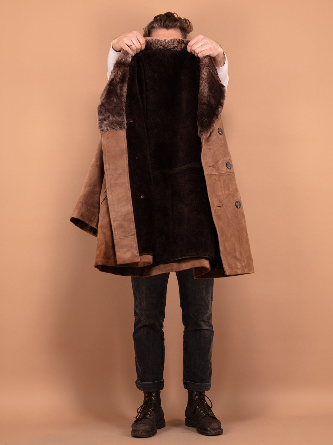 Vintage 70's Men Suede Sherpa Coat in Brown - NorthernGrip
