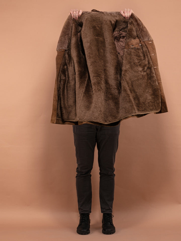 Vintage 70's Men Suede Sherpa Coat in Brown - NorthernGrip