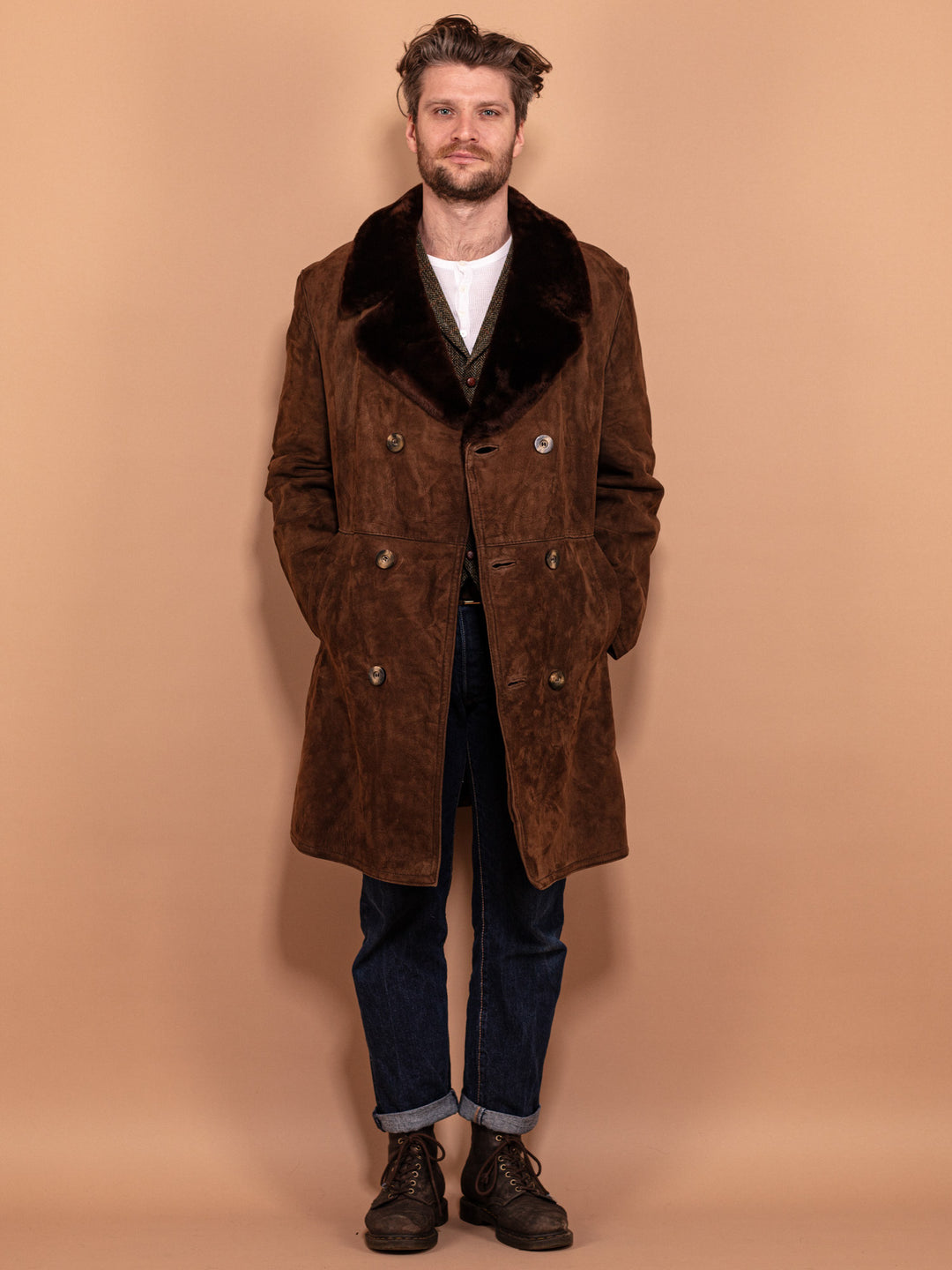 Vintage 70's Men Suede Sherpa Coat in Brown - NorthernGrip