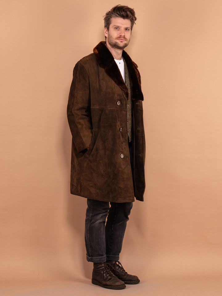 Vintage 70's Men Suede Sherpa Coat in Brown - NorthernGrip