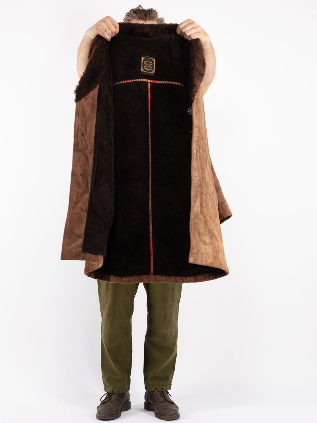Vintage 70's Men Suede Sherpa Coat in Beige