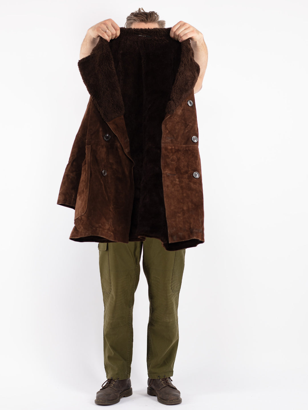 Vintage 70's Men Suede Sherpa Coat in Brown