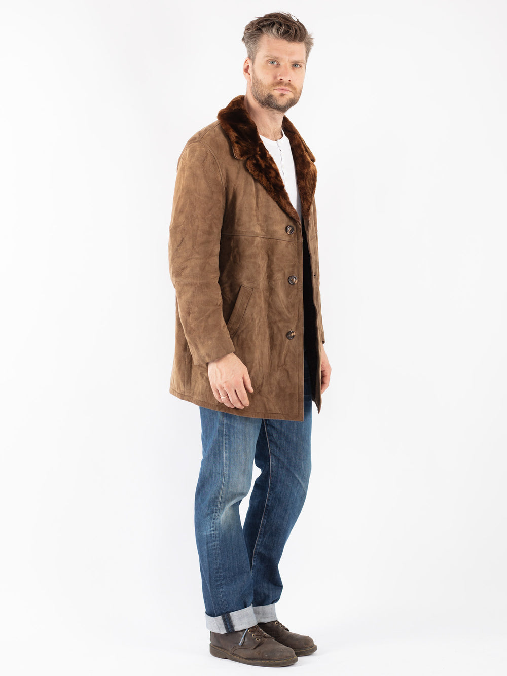 Vintage Men Suede Sherpa Coat in
