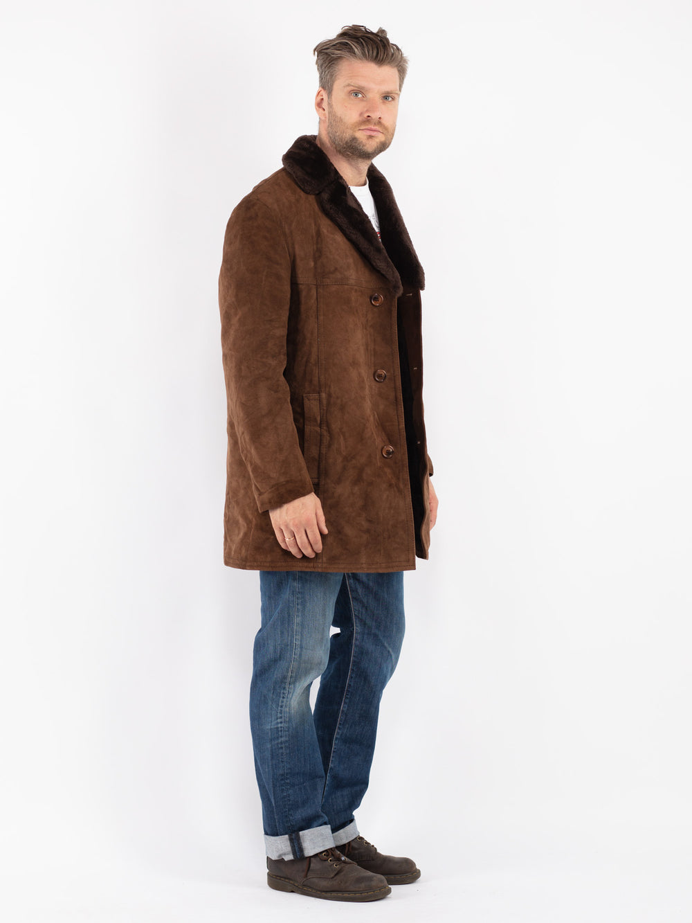 Vintage Men Suede Sherpa Coat in Brown