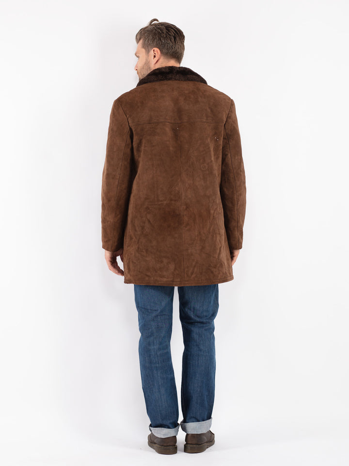 Vintage Men Suede Sherpa Coat in Brown