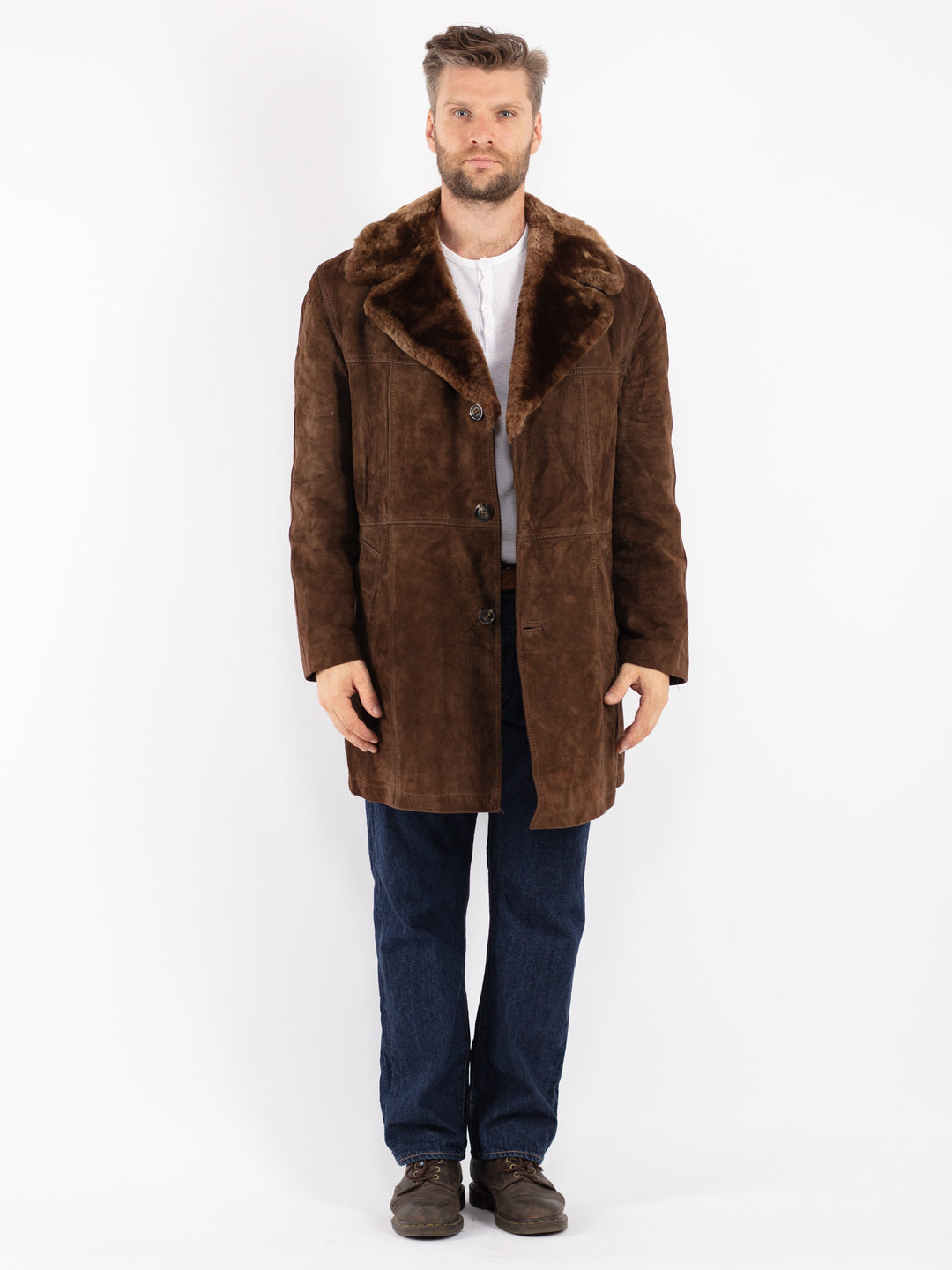 Vintage 70's Men Suede Sherpa Coat in Brown