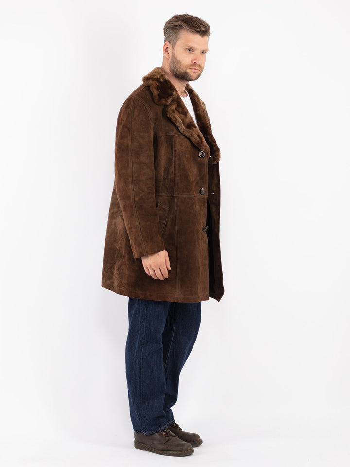 Vintage 70's Men Suede Sherpa Coat in Brown