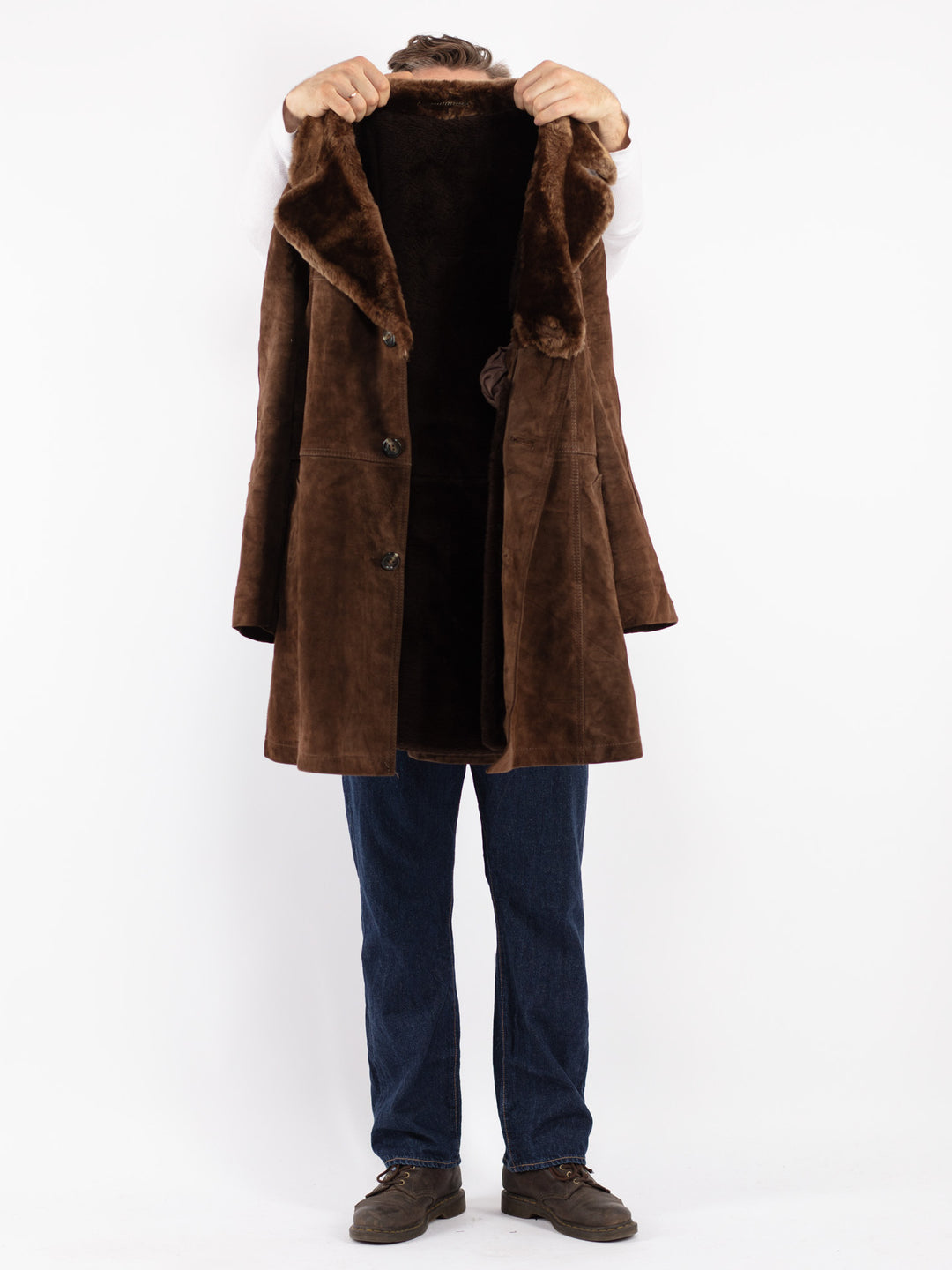 Vintage 70's Men Suede Sherpa Coat in Brown