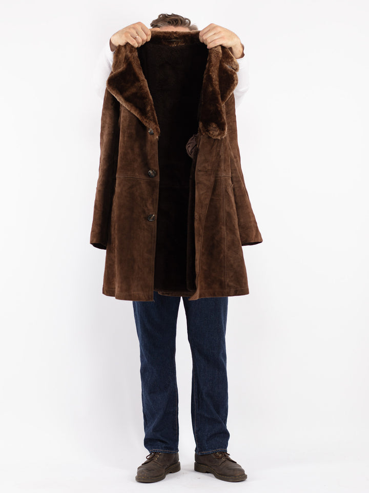 Vintage 70's Men Suede Sherpa Coat in Brown