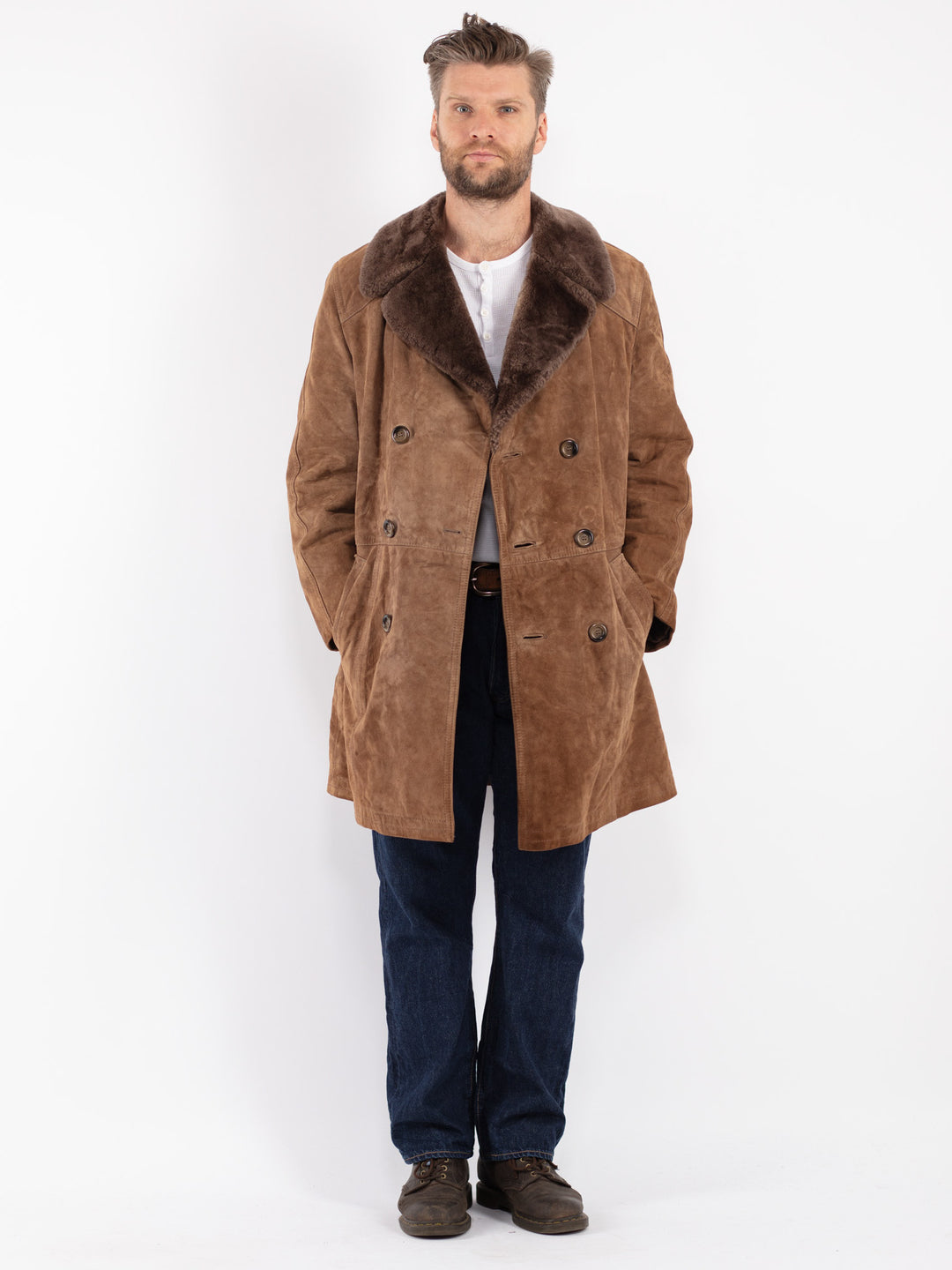 Vintage 70's Men Suede Sherpa Coat in Brown