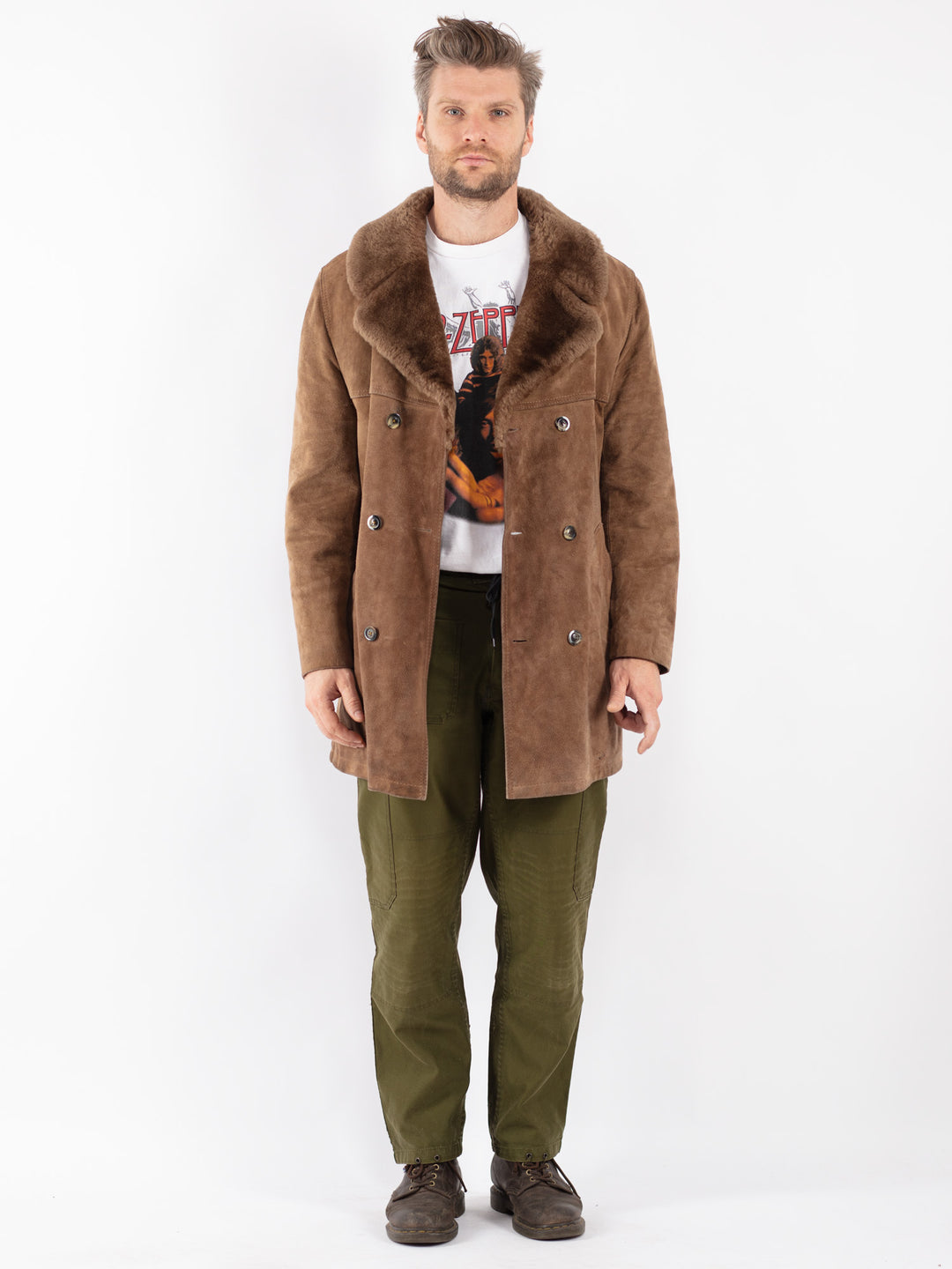 Vintage Men Suede Sherpa in Beige