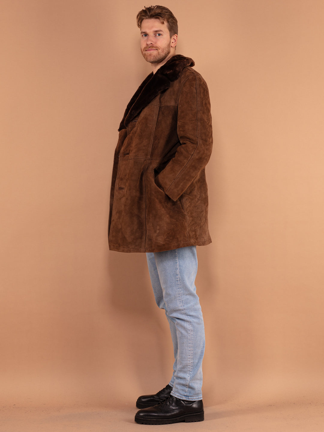 Vintage 70's Men Suede Sherpa Coat in Brown