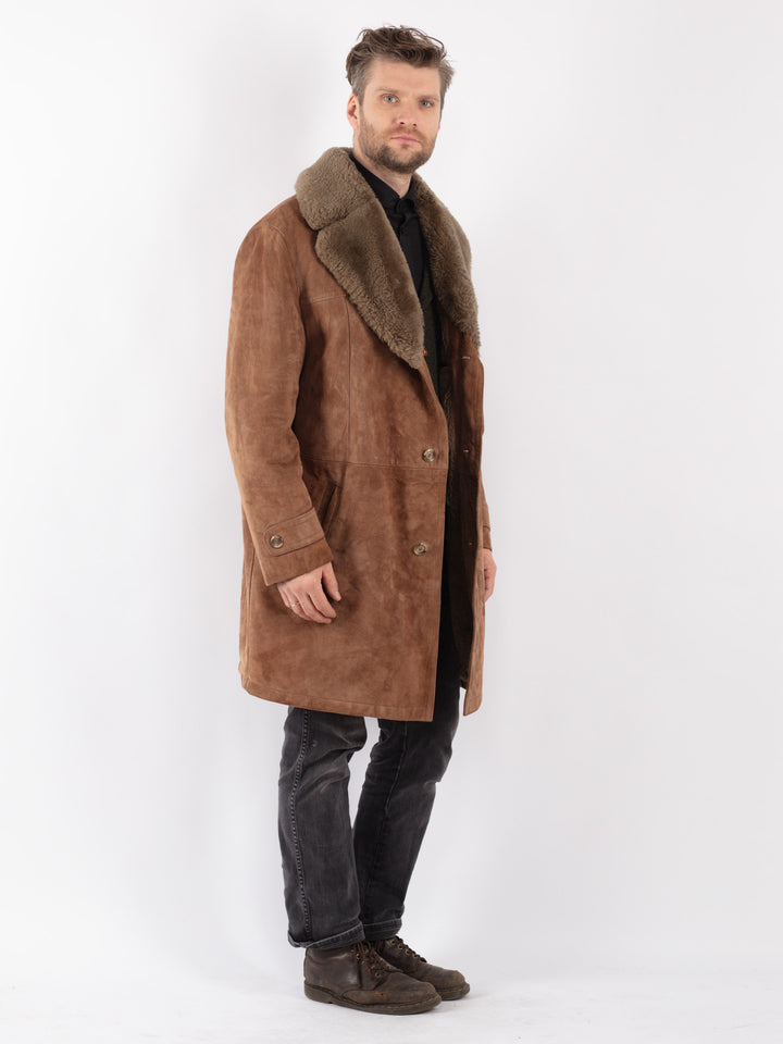 Vintage 70's Men Suede Sherpa Coat in Brown